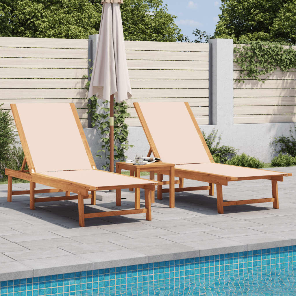 Ligbedden 2 st met tafel massief acaciahout en textileen crème is nu te koop bij PeponiXL, paradijselijk wonen!
