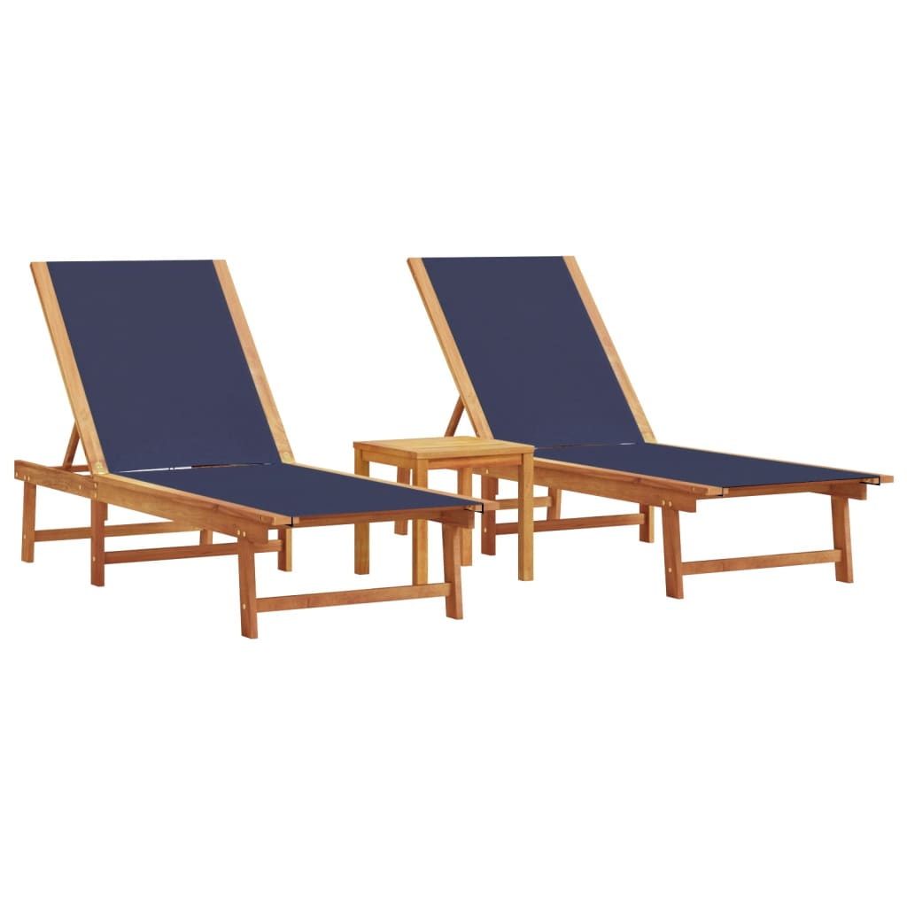 Ligbedden 2 st met tafel massief acaciahout en textileen blauw is nu te koop bij PeponiXL, paradijselijk wonen!