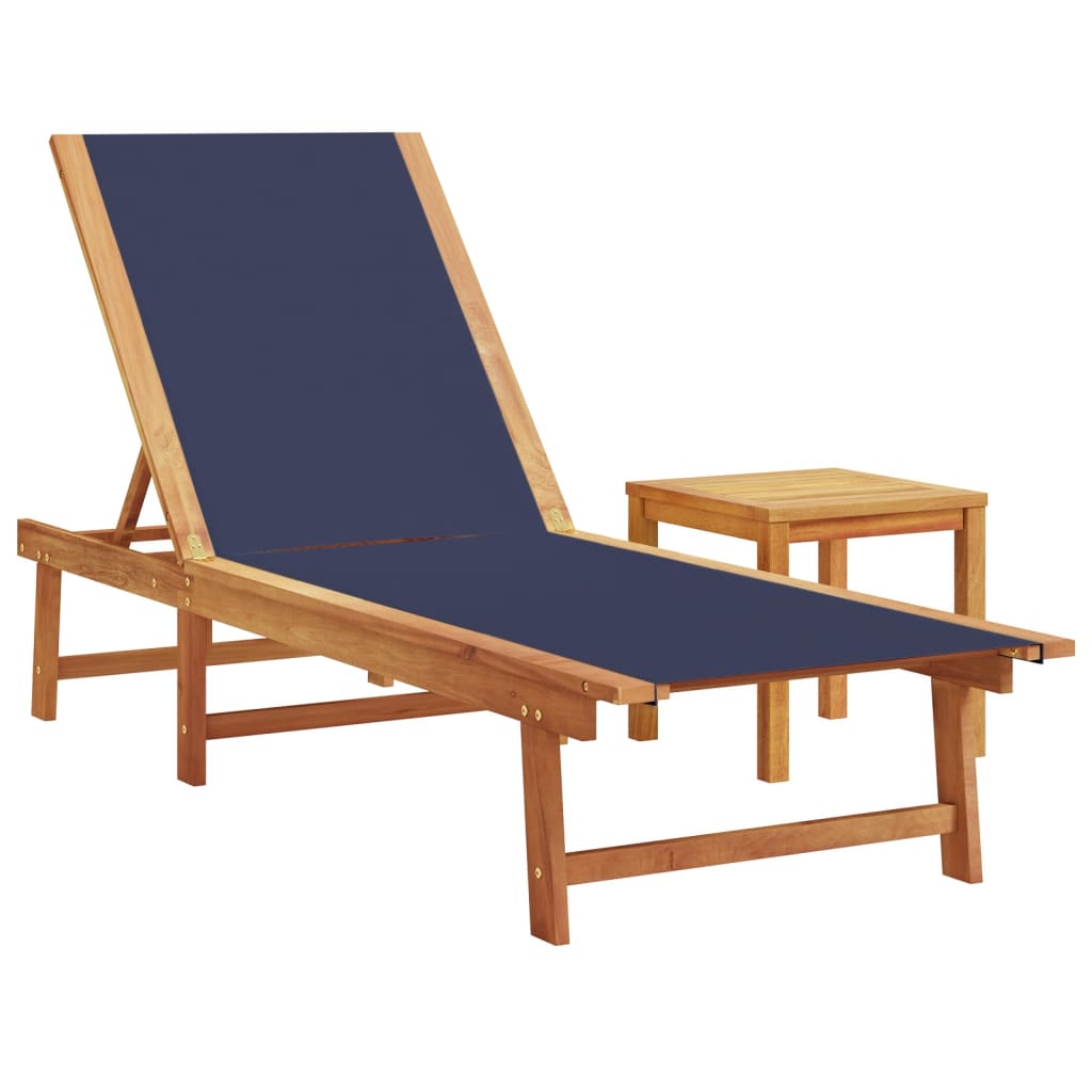 Ligbedden 2 st met tafel massief acaciahout en textileen blauw is nu te koop bij PeponiXL, paradijselijk wonen!