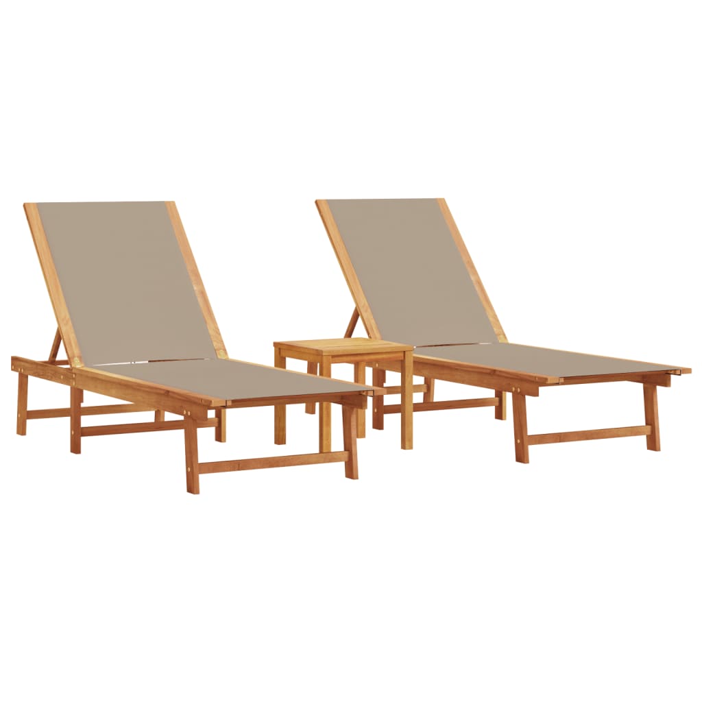 Ligbedden 2 st met tafel massief acaciahout en textileen taupe is nu te koop bij PeponiXL, paradijselijk wonen!