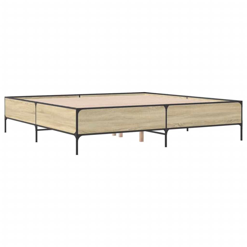 Bedframe bewerkt hout metaal sonoma eikenkleurig 200x200 cm is nu te koop bij PeponiXL, paradijselijk wonen!