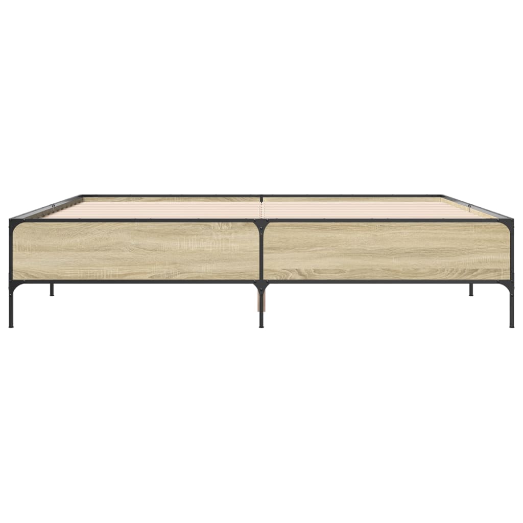 Bedframe bewerkt hout metaal sonoma eikenkleurig 200x200 cm is nu te koop bij PeponiXL, paradijselijk wonen!
