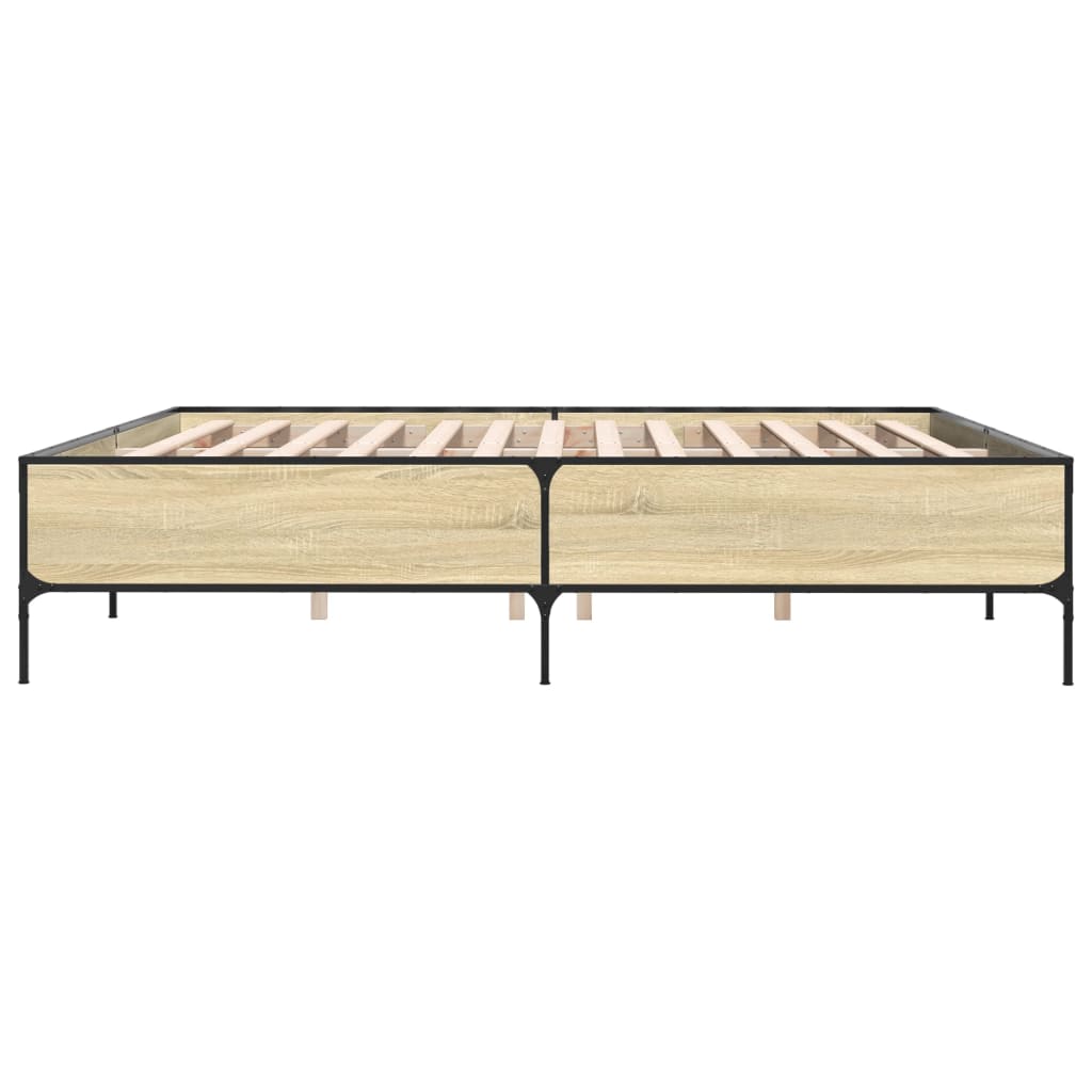 Bedframe bewerkt hout metaal sonoma eikenkleurig 200x200 cm is nu te koop bij PeponiXL, paradijselijk wonen!