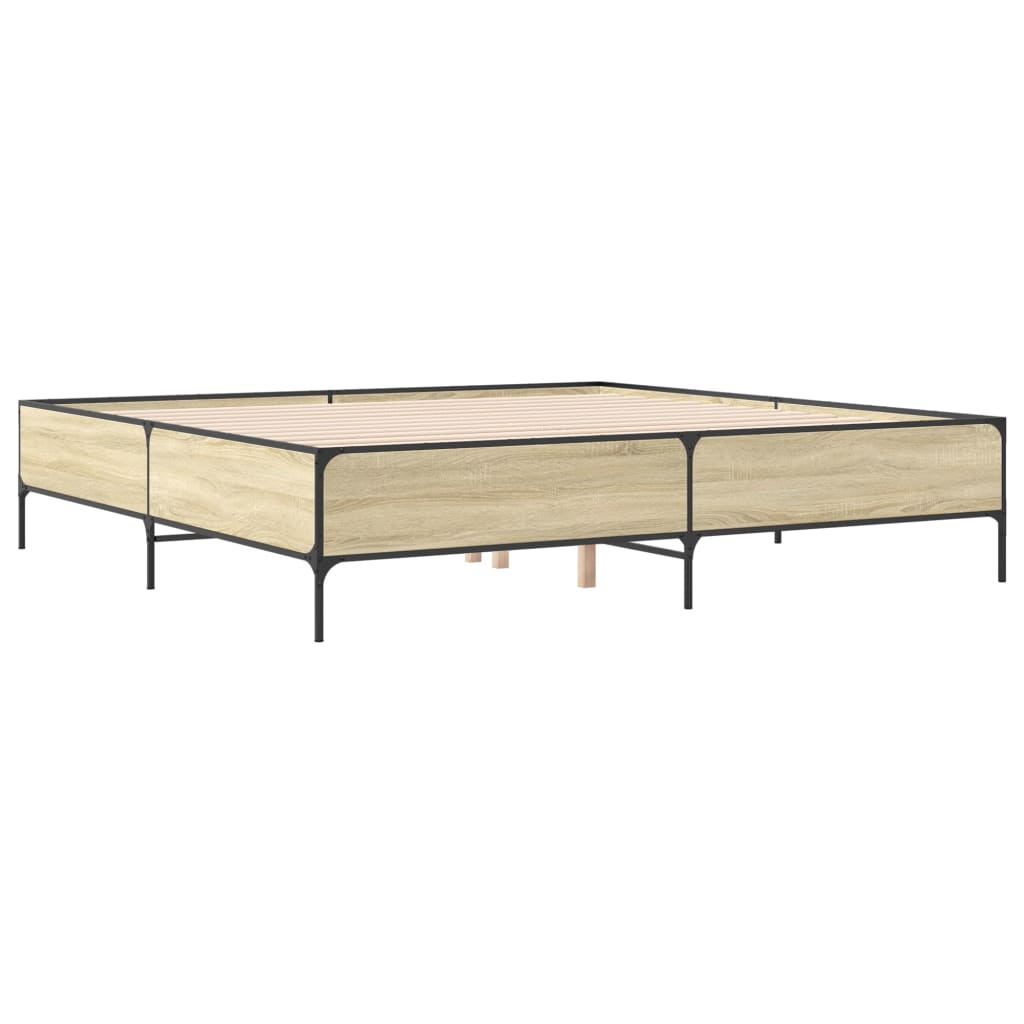 Bedframe bewerkt hout metaal sonoma eikenkleurig 200x200 cm is nu te koop bij PeponiXL, paradijselijk wonen!