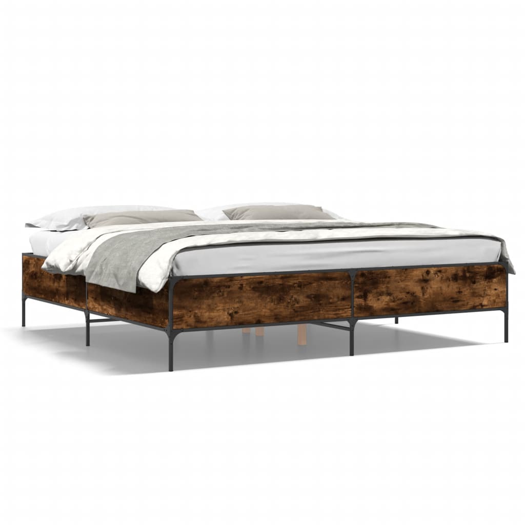 Bedframe bewerkt hout metaal gerookt eikenkleurig 200x200 cm is nu te koop bij PeponiXL, paradijselijk wonen!