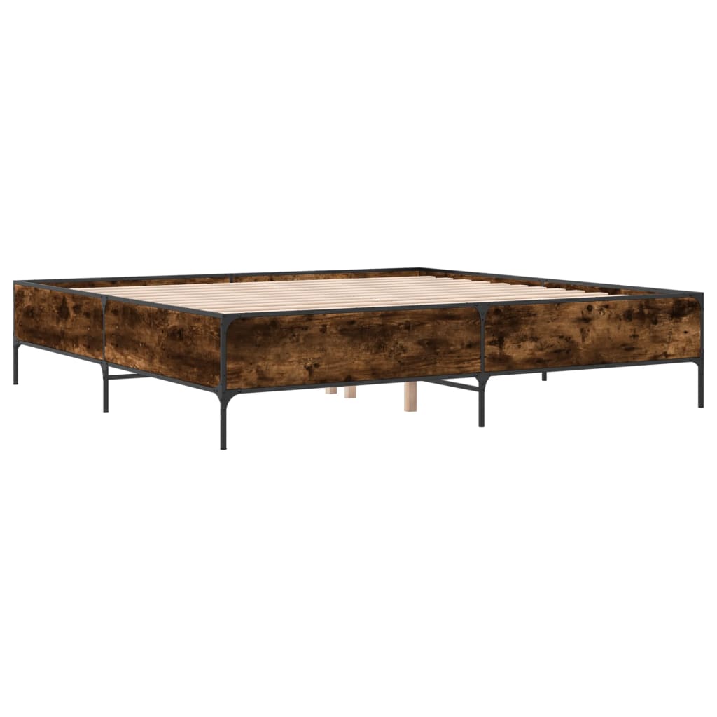 Bedframe bewerkt hout metaal gerookt eikenkleurig 200x200 cm is nu te koop bij PeponiXL, paradijselijk wonen!