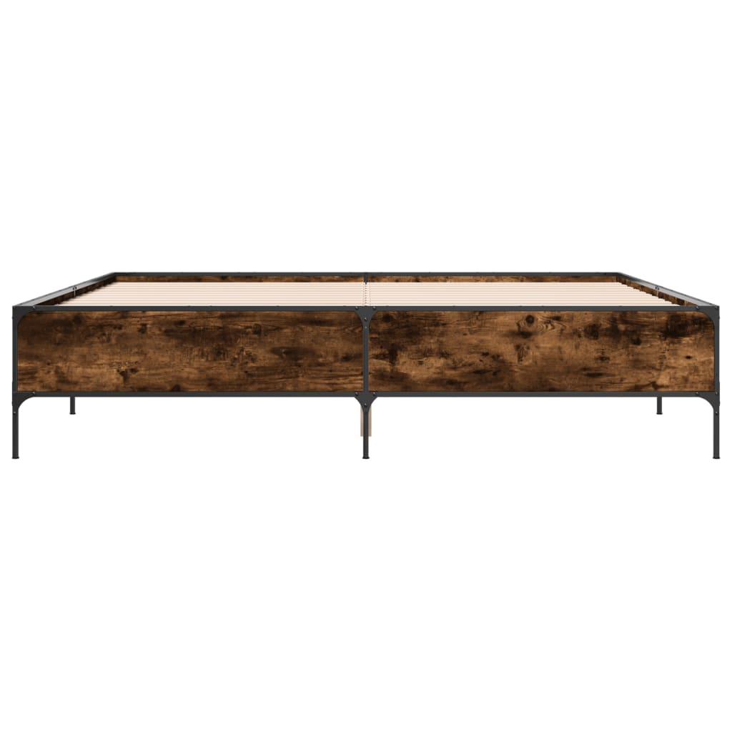 Bedframe bewerkt hout metaal gerookt eikenkleurig 200x200 cm is nu te koop bij PeponiXL, paradijselijk wonen!