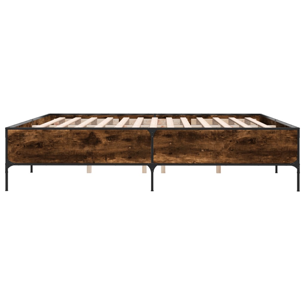 Bedframe bewerkt hout metaal gerookt eikenkleurig 200x200 cm is nu te koop bij PeponiXL, paradijselijk wonen!