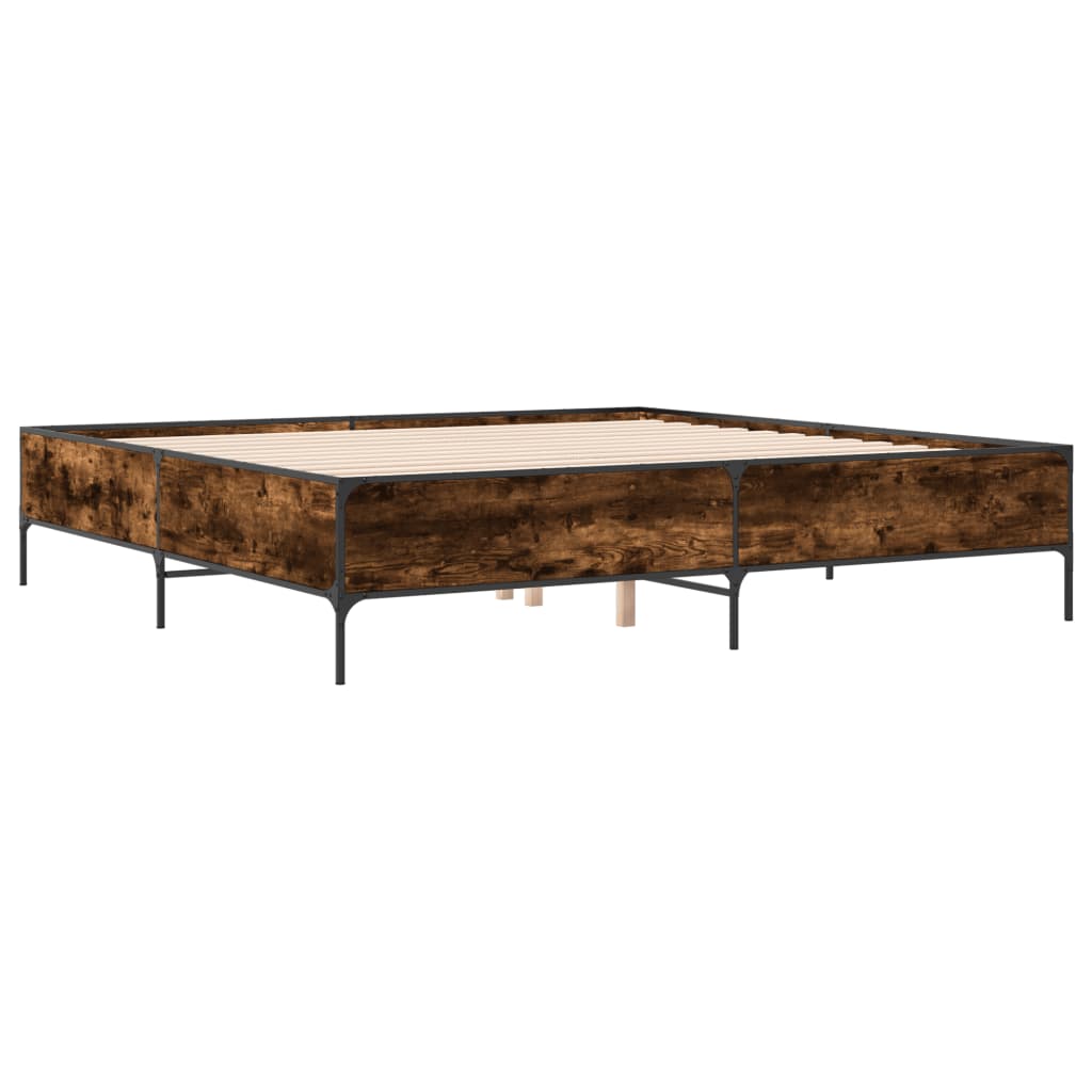 Bedframe bewerkt hout metaal gerookt eikenkleurig 200x200 cm is nu te koop bij PeponiXL, paradijselijk wonen!