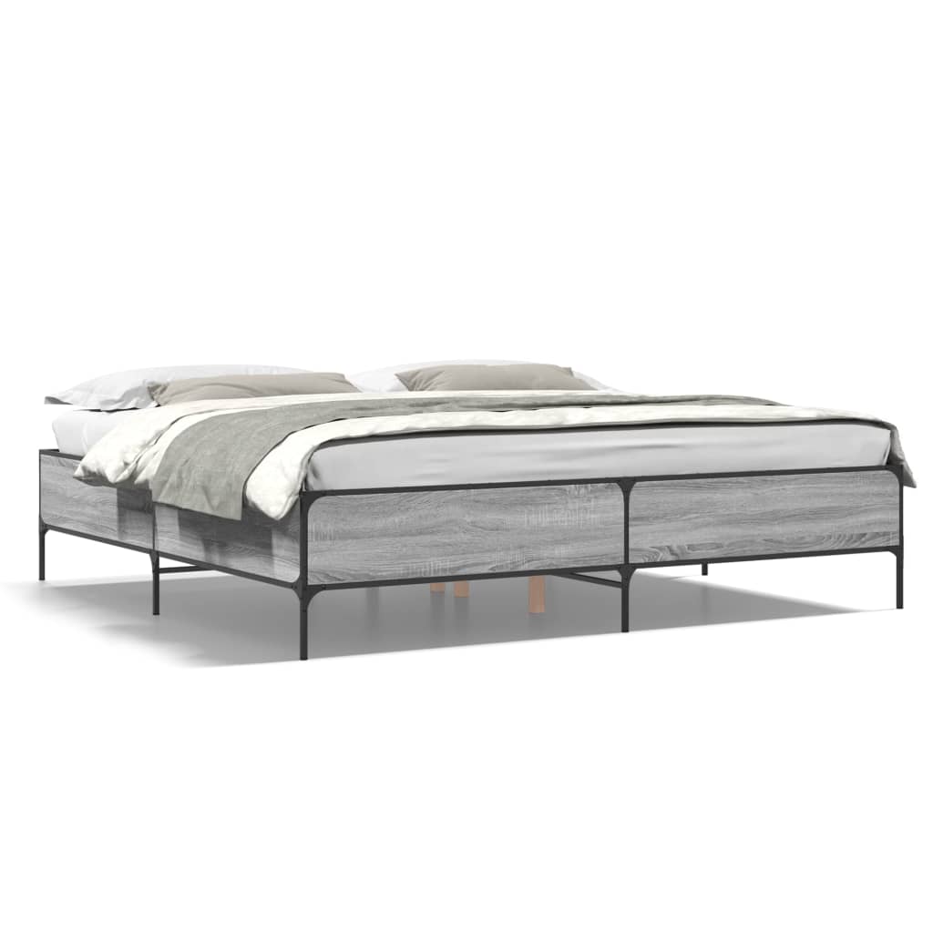 Bedframe bewerkt hout metaal grijs sonoma eiken 200x200 cm is nu te koop bij PeponiXL, paradijselijk wonen!