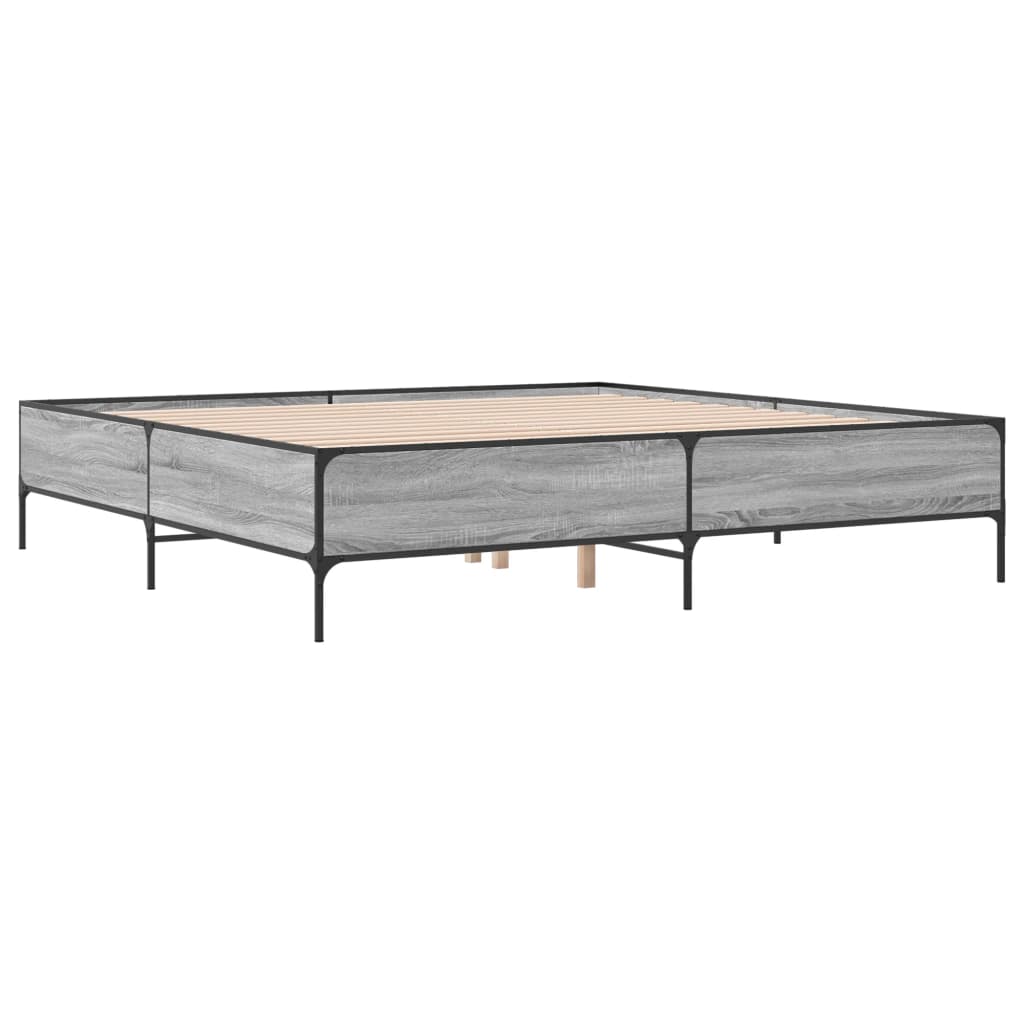 Bedframe bewerkt hout metaal grijs sonoma eiken 200x200 cm is nu te koop bij PeponiXL, paradijselijk wonen!