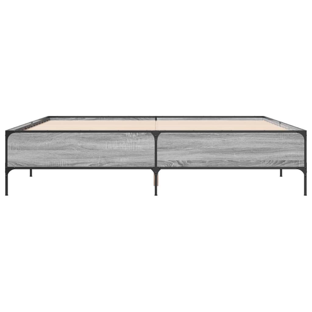 Bedframe bewerkt hout metaal grijs sonoma eiken 200x200 cm is nu te koop bij PeponiXL, paradijselijk wonen!