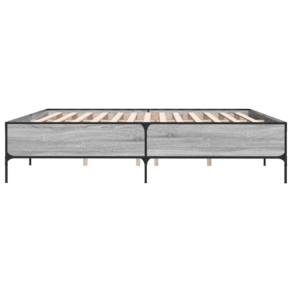 Bedframe bewerkt hout metaal grijs sonoma eiken 200x200 cm is nu te koop bij PeponiXL, paradijselijk wonen!
