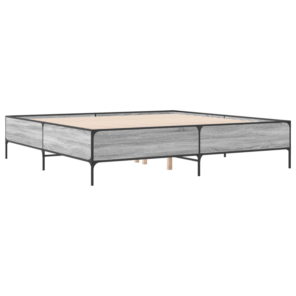 Bedframe bewerkt hout metaal grijs sonoma eiken 200x200 cm is nu te koop bij PeponiXL, paradijselijk wonen!
