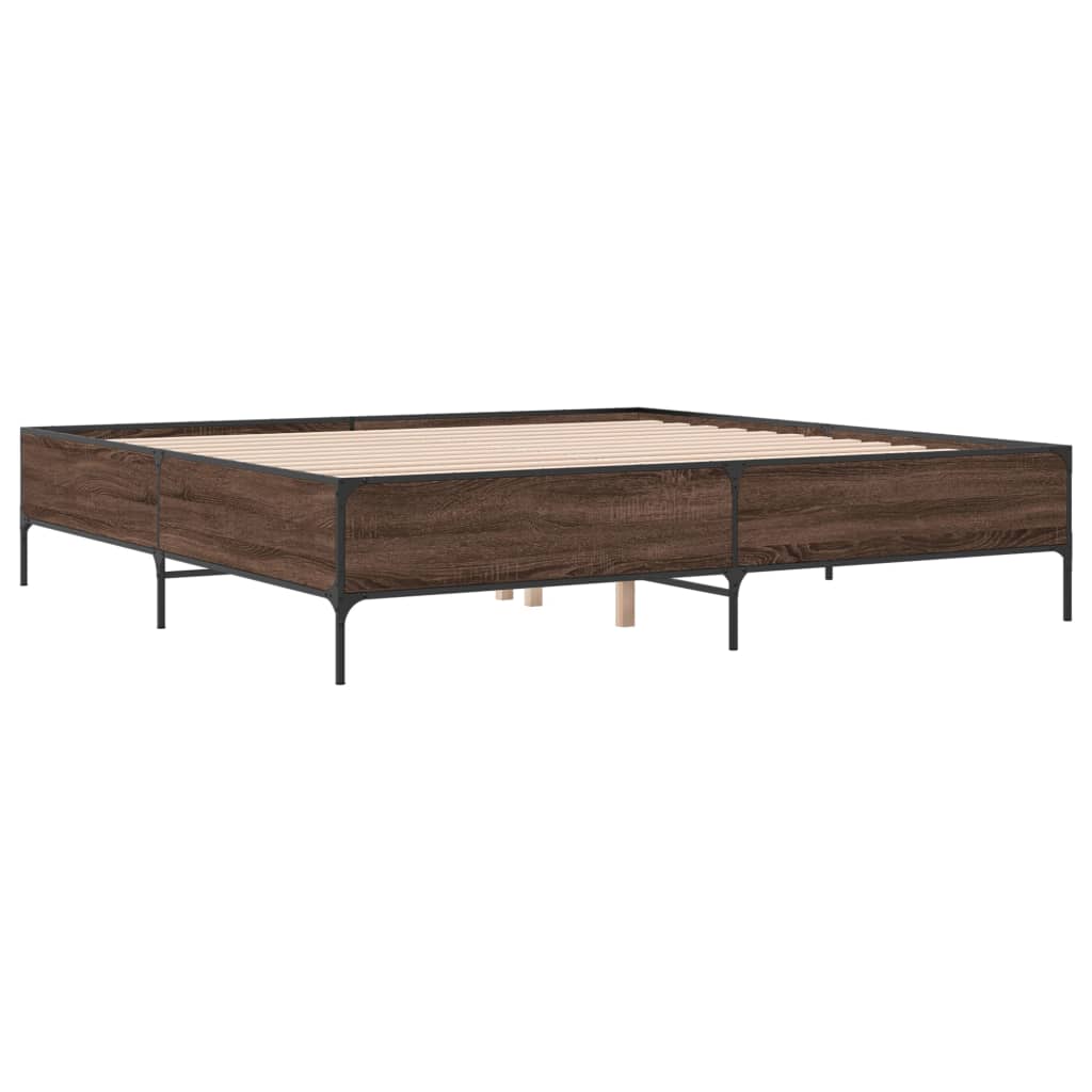 Bedframe bewerkt hout metaal bruin eikenkleur 200x200 cm is nu te koop bij PeponiXL, paradijselijk wonen!