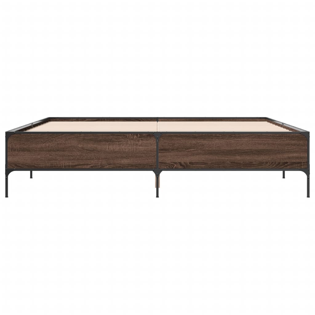Bedframe bewerkt hout metaal bruin eikenkleur 200x200 cm is nu te koop bij PeponiXL, paradijselijk wonen!