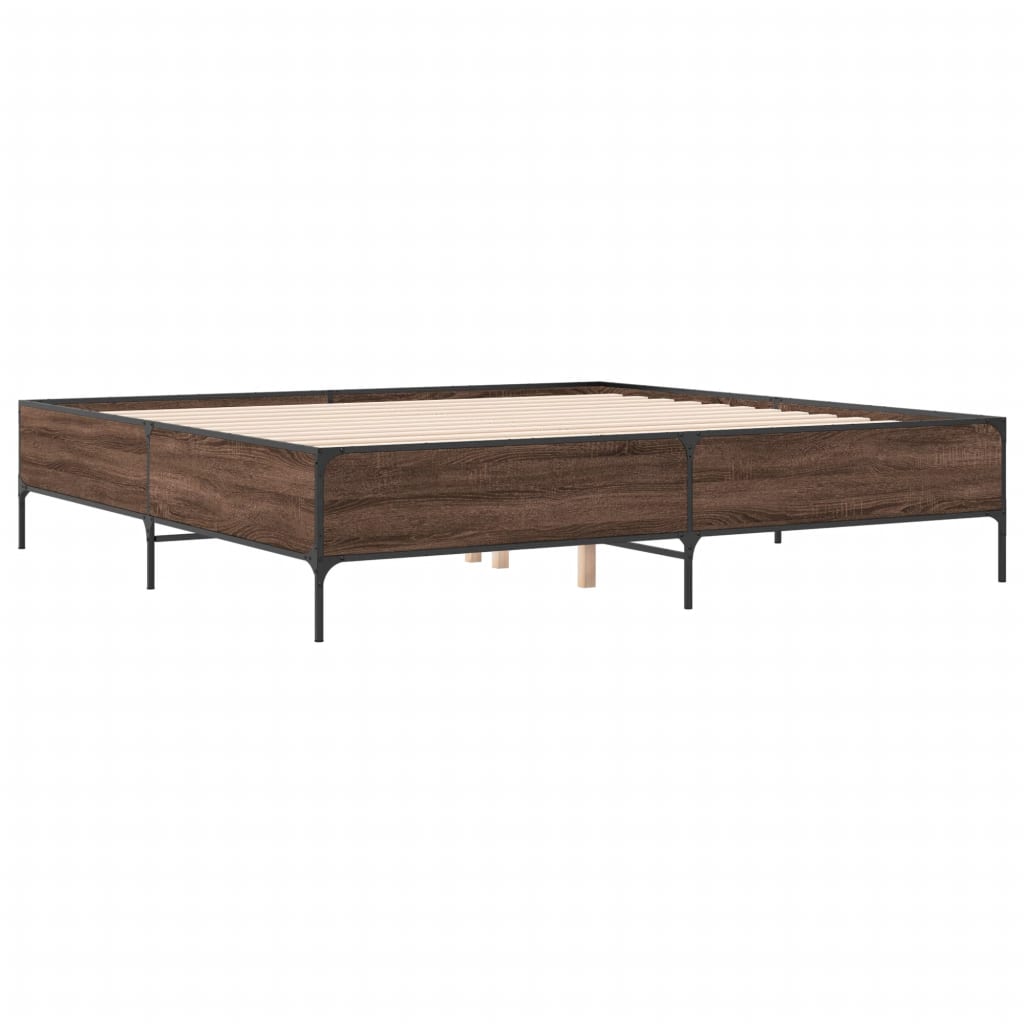 Bedframe bewerkt hout metaal bruin eikenkleur 200x200 cm is nu te koop bij PeponiXL, paradijselijk wonen!