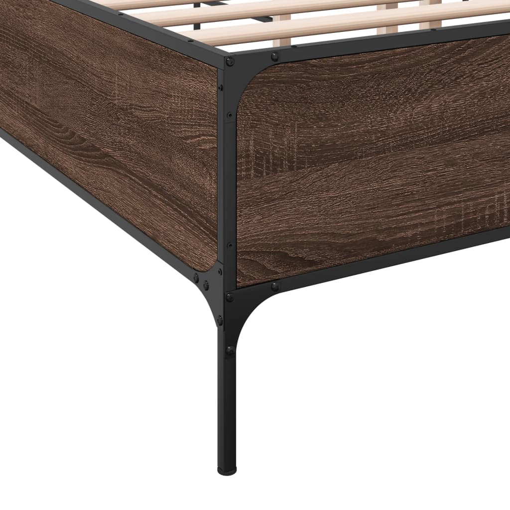Bedframe bewerkt hout metaal bruin eikenkleur 200x200 cm is nu te koop bij PeponiXL, paradijselijk wonen!
