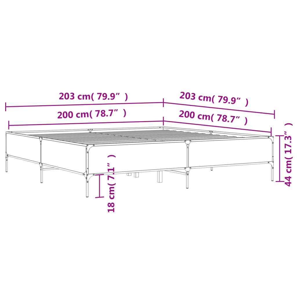 Bedframe bewerkt hout metaal bruin eikenkleur 200x200 cm is nu te koop bij PeponiXL, paradijselijk wonen!