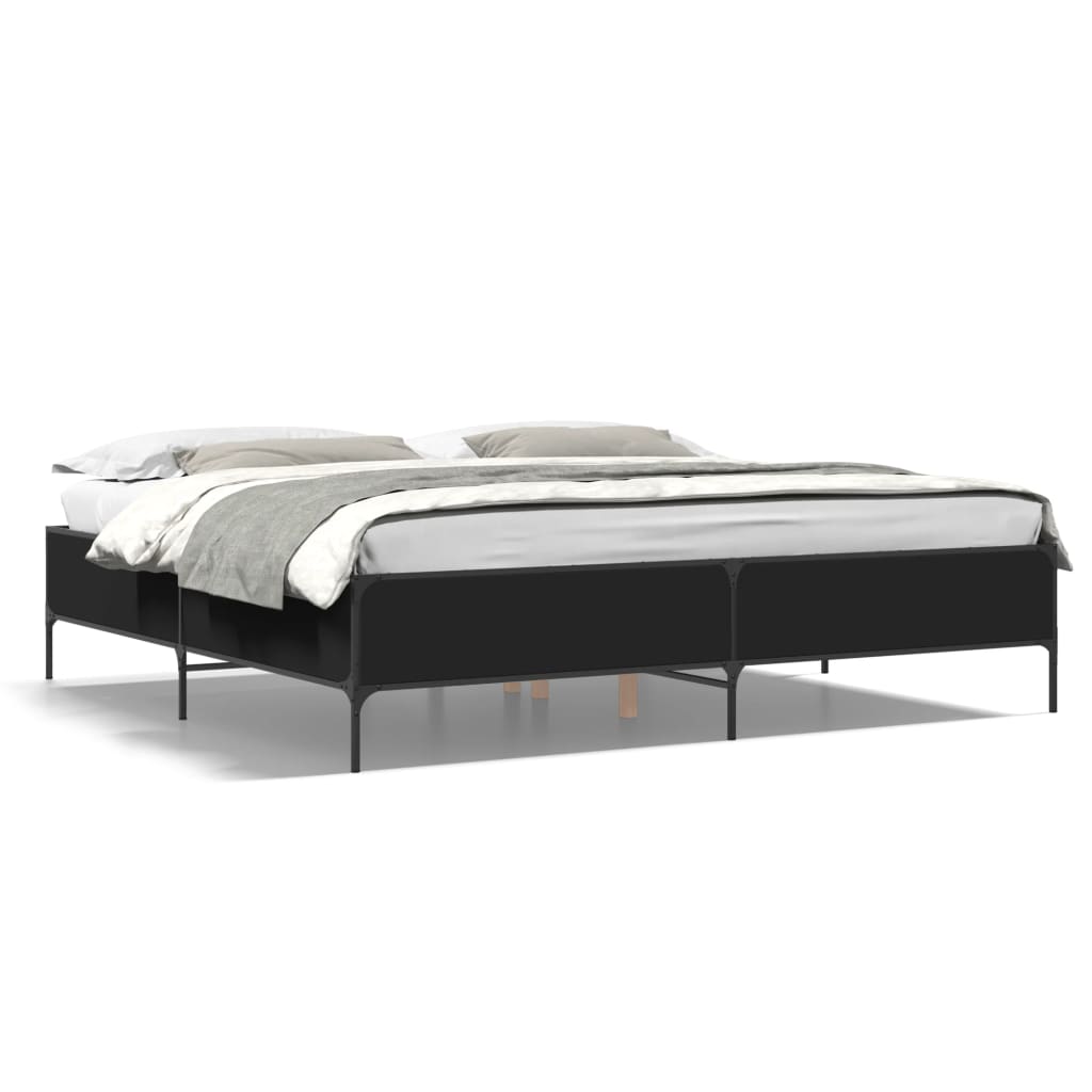 Bedframe bewerkt hout metaal zwart 180x200 cm is nu te koop bij PeponiXL, paradijselijk wonen!