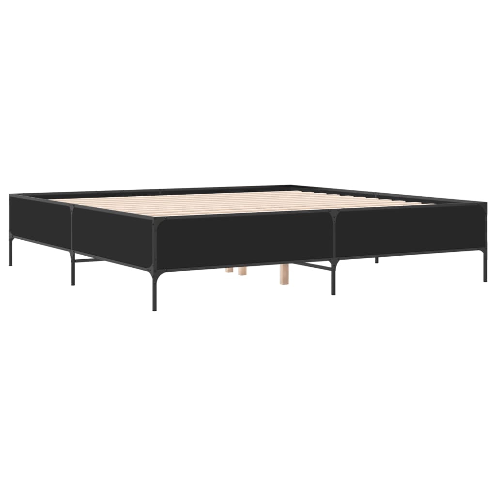 Bedframe bewerkt hout metaal zwart 180x200 cm is nu te koop bij PeponiXL, paradijselijk wonen!