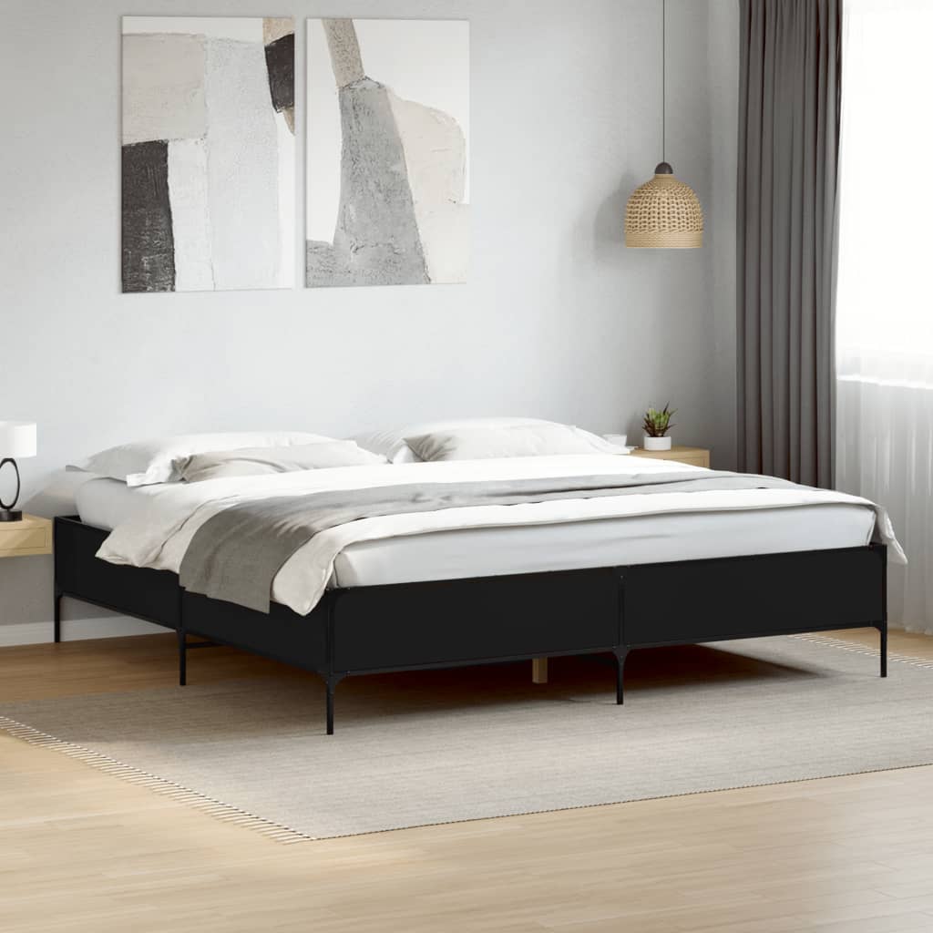 Bedframe bewerkt hout metaal zwart 180x200 cm is nu te koop bij PeponiXL, paradijselijk wonen!