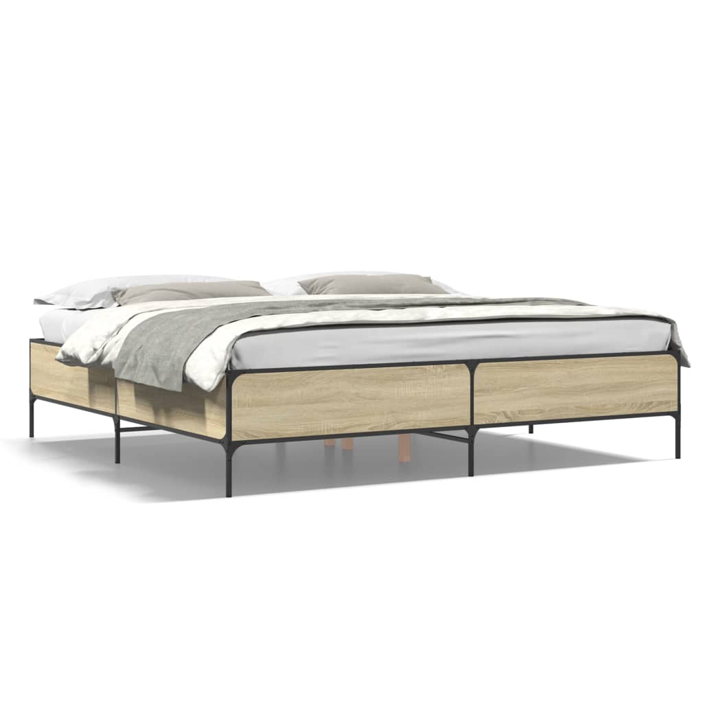 Bedframe bewerkt hout metaal sonoma eikenkleurig 180x200 cm is nu te koop bij PeponiXL, paradijselijk wonen!