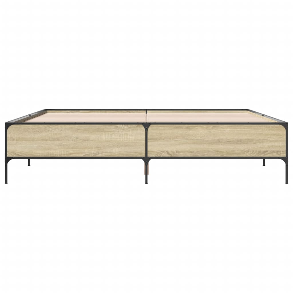 Bedframe bewerkt hout metaal sonoma eikenkleurig 180x200 cm is nu te koop bij PeponiXL, paradijselijk wonen!