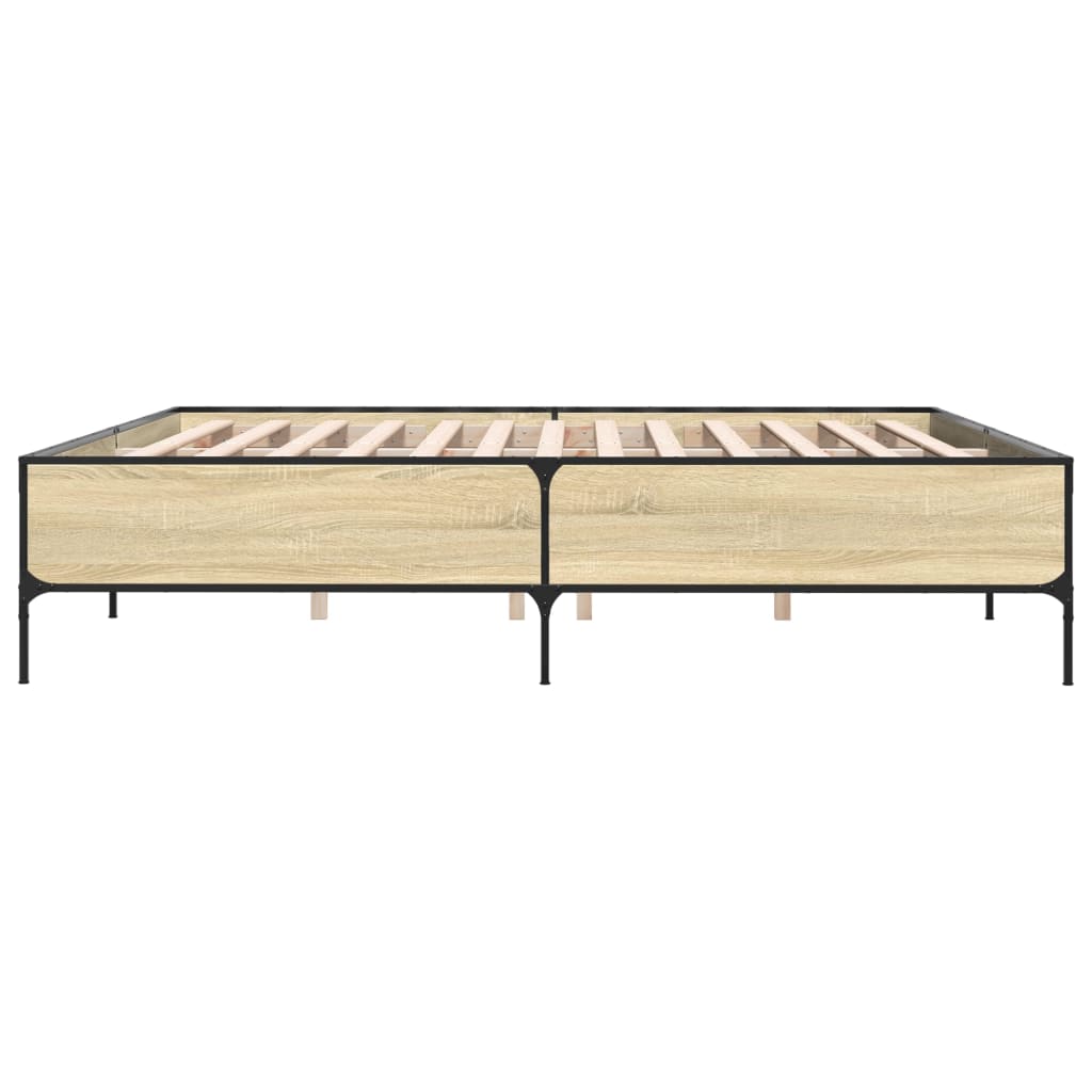 Bedframe bewerkt hout metaal sonoma eikenkleurig 180x200 cm is nu te koop bij PeponiXL, paradijselijk wonen!