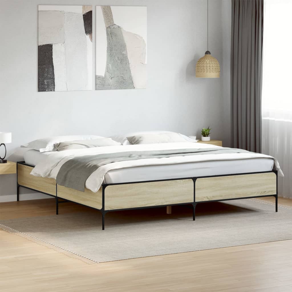 Bedframe bewerkt hout metaal sonoma eikenkleurig 180x200 cm is nu te koop bij PeponiXL, paradijselijk wonen!