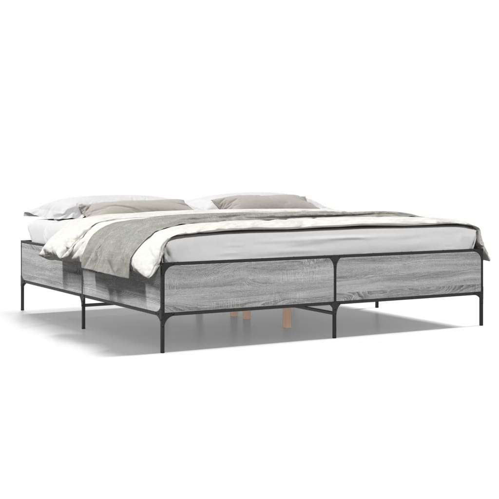 Bedframe bewerkt hout metaal grijs sonoma eiken 180x200 cm is nu te koop bij PeponiXL, paradijselijk wonen!