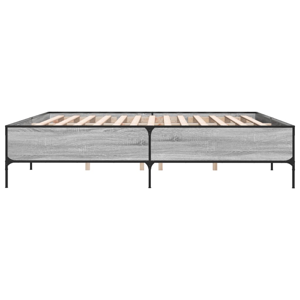 Bedframe bewerkt hout metaal grijs sonoma eiken 180x200 cm is nu te koop bij PeponiXL, paradijselijk wonen!
