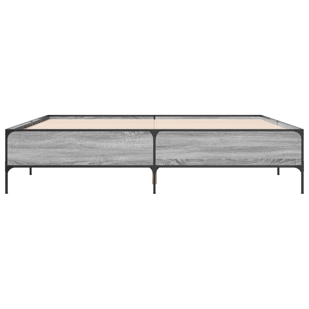 Bedframe bewerkt hout metaal grijs sonoma eiken 180x200 cm is nu te koop bij PeponiXL, paradijselijk wonen!