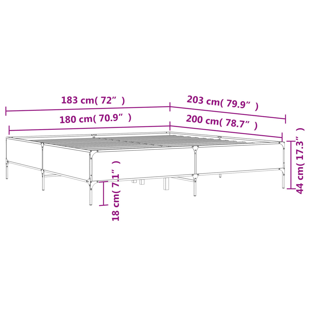 Bedframe bewerkt hout metaal grijs sonoma eiken 180x200 cm is nu te koop bij PeponiXL, paradijselijk wonen!