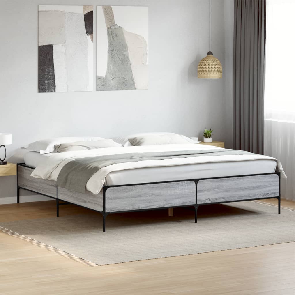 Bedframe bewerkt hout metaal grijs sonoma eiken 180x200 cm is nu te koop bij PeponiXL, paradijselijk wonen!