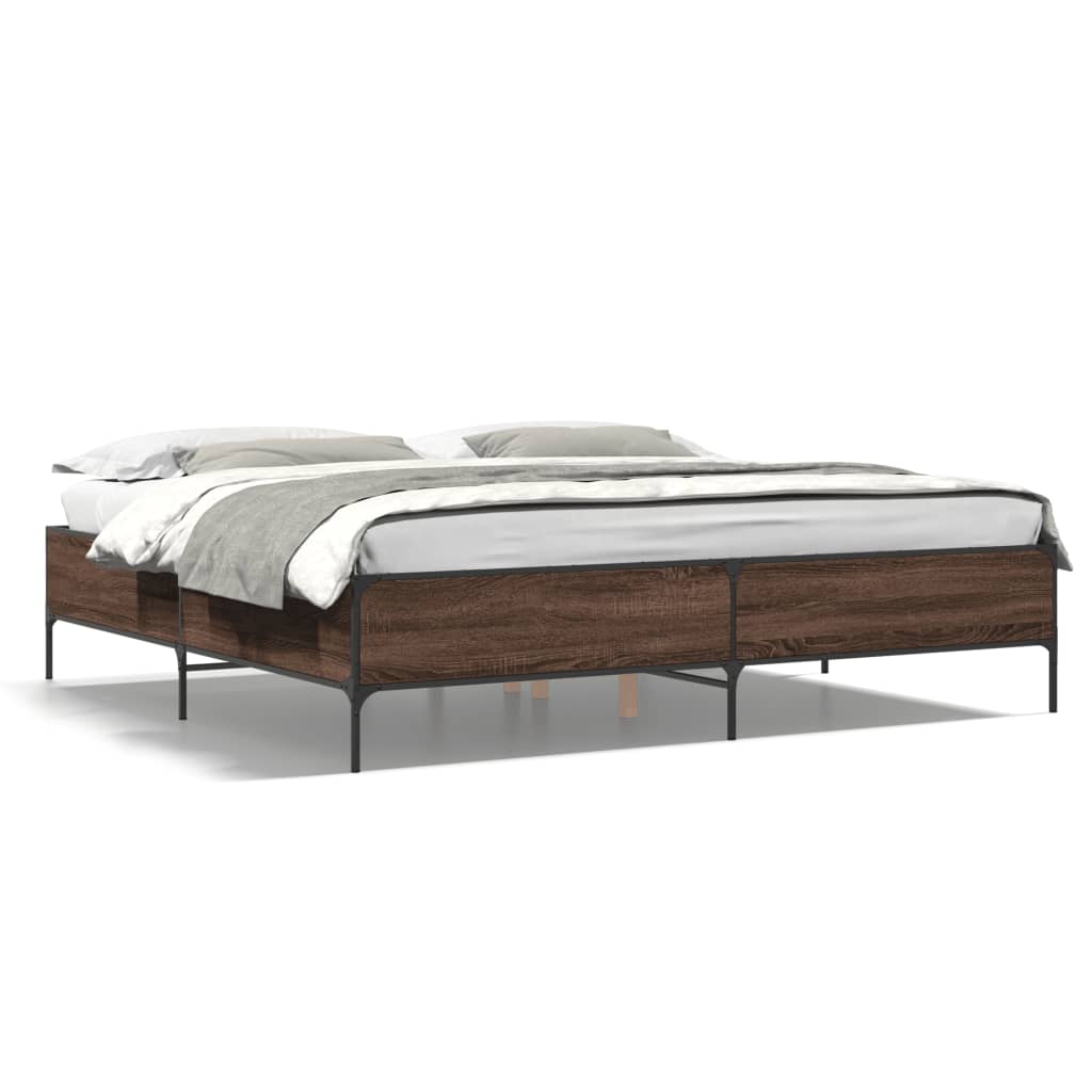Bedframe bewerkt hout metaal bruin eikenkleur 180x200 cm is nu te koop bij PeponiXL, paradijselijk wonen!