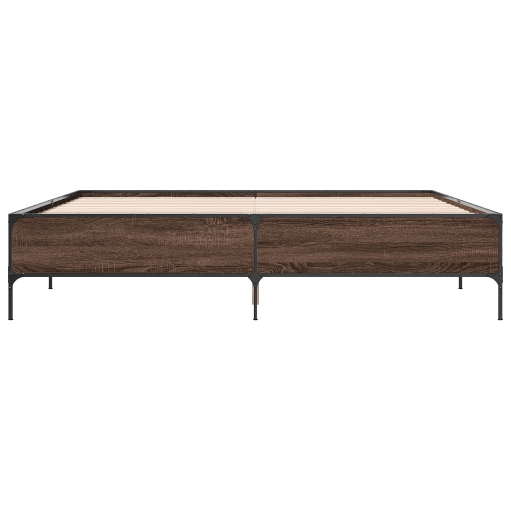 Bedframe bewerkt hout metaal bruin eikenkleur 180x200 cm is nu te koop bij PeponiXL, paradijselijk wonen!