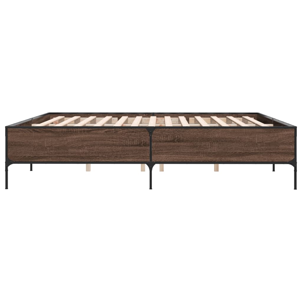 Bedframe bewerkt hout metaal bruin eikenkleur 180x200 cm is nu te koop bij PeponiXL, paradijselijk wonen!