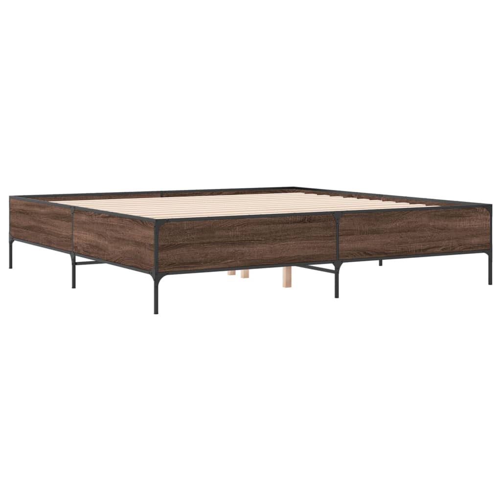 Bedframe bewerkt hout metaal bruin eikenkleur 180x200 cm is nu te koop bij PeponiXL, paradijselijk wonen!