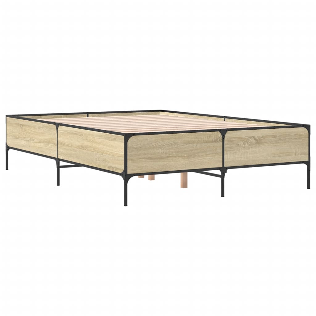 Bedframe bewerkt hout metaal sonoma eikenkleurig 160x200 cm is nu te koop bij PeponiXL, paradijselijk wonen!