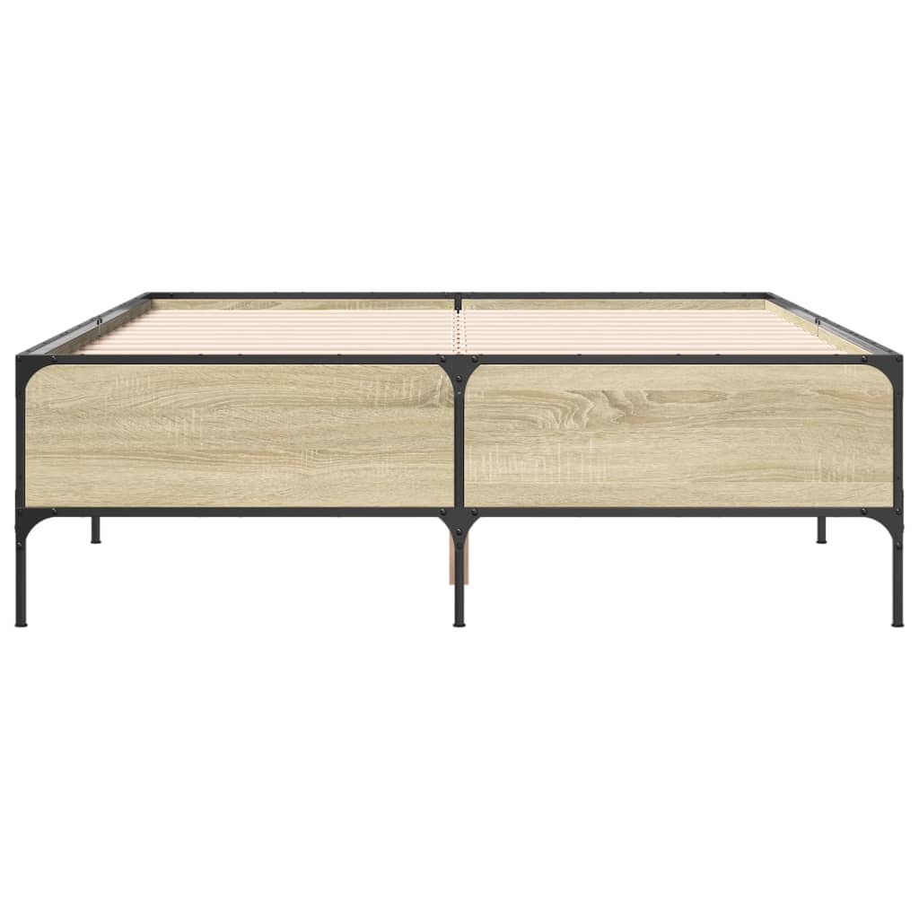 Bedframe bewerkt hout metaal sonoma eikenkleurig 160x200 cm is nu te koop bij PeponiXL, paradijselijk wonen!