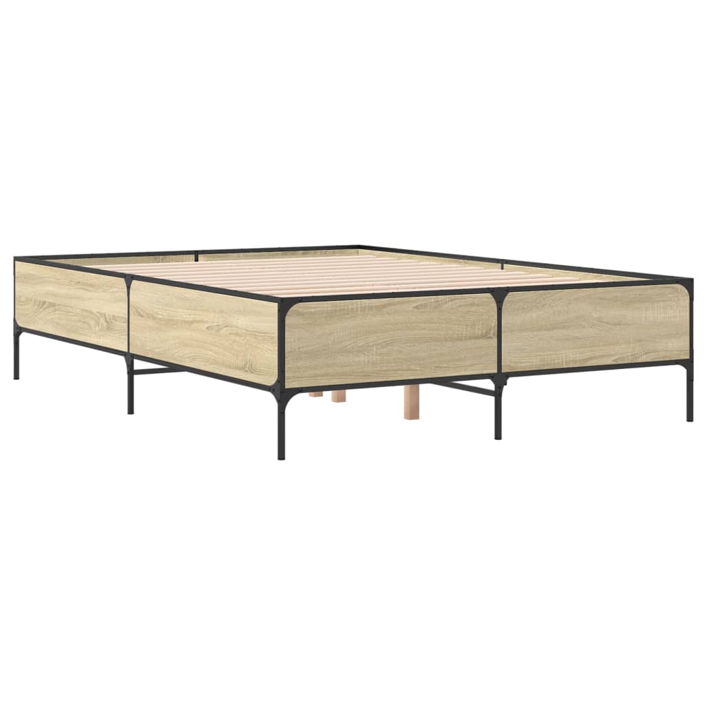 Bedframe bewerkt hout metaal sonoma eikenkleurig 160x200 cm is nu te koop bij PeponiXL, paradijselijk wonen!