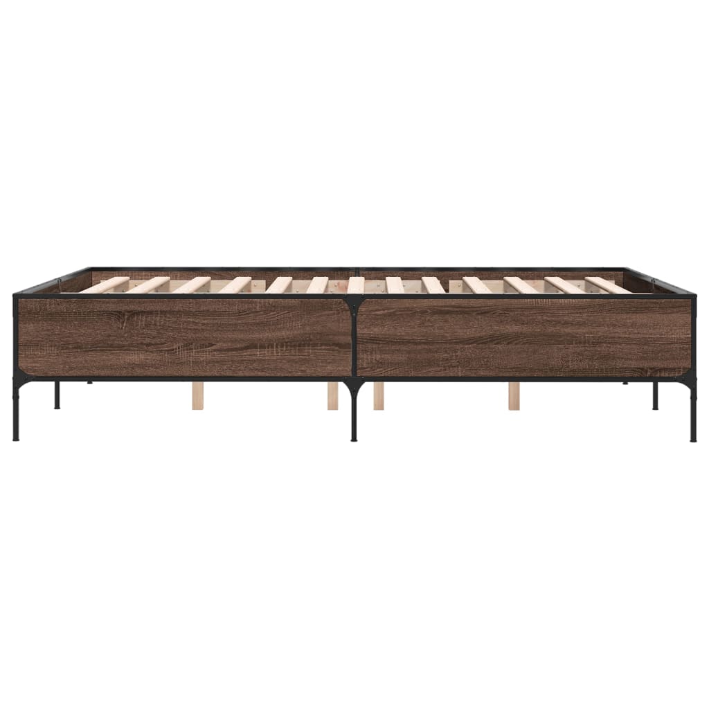 Bedframe bewerkt hout metaal bruin eikenkleur 160x200 cm is nu te koop bij PeponiXL, paradijselijk wonen!