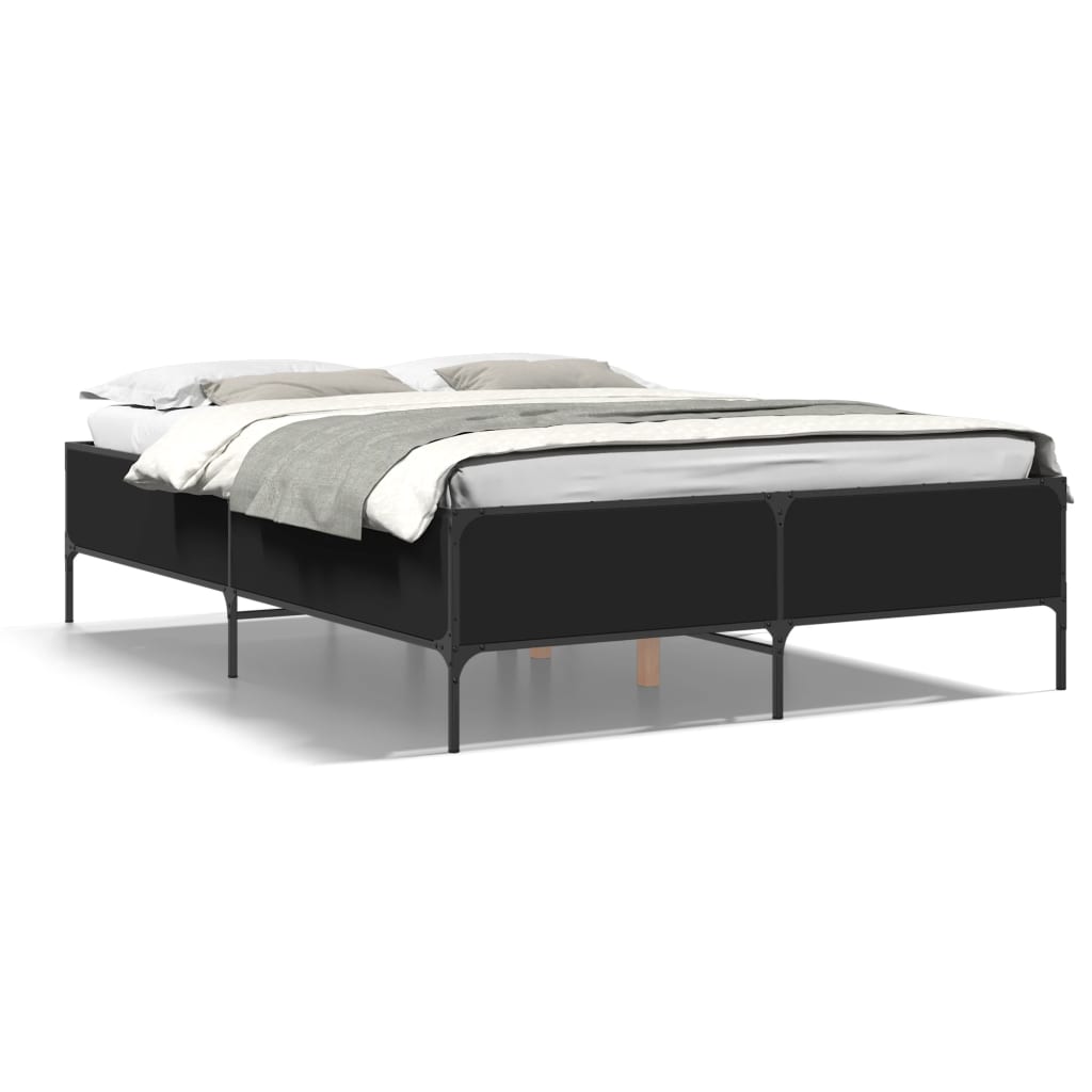 Bedframe bewerkt hout metaal zwart 150x200 cm is nu te koop bij PeponiXL, paradijselijk wonen!