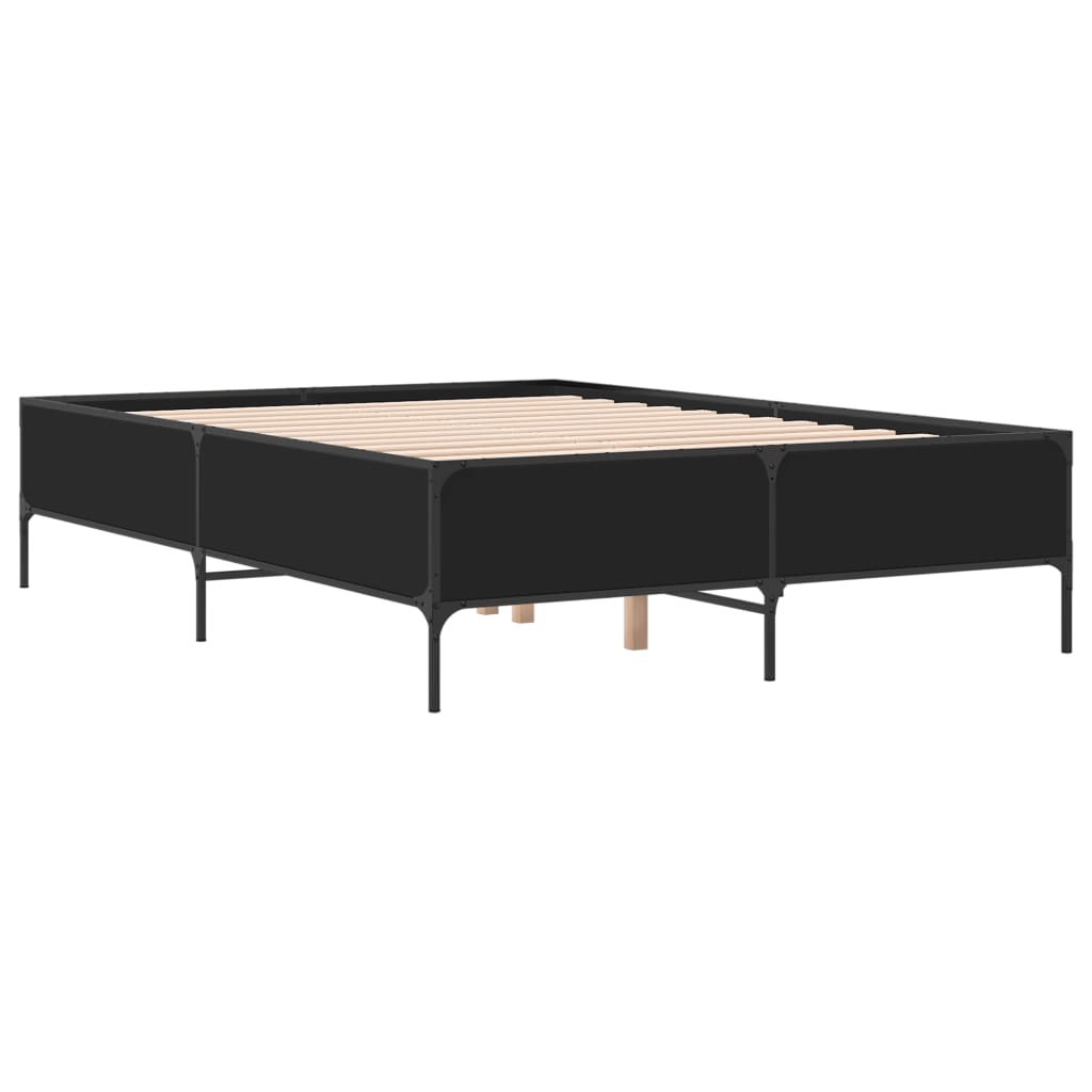 Bedframe bewerkt hout metaal zwart 150x200 cm is nu te koop bij PeponiXL, paradijselijk wonen!