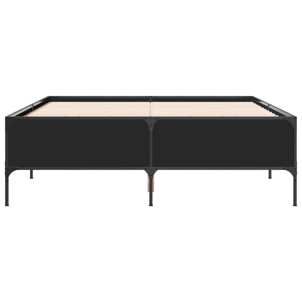 Bedframe bewerkt hout metaal zwart 150x200 cm is nu te koop bij PeponiXL, paradijselijk wonen!