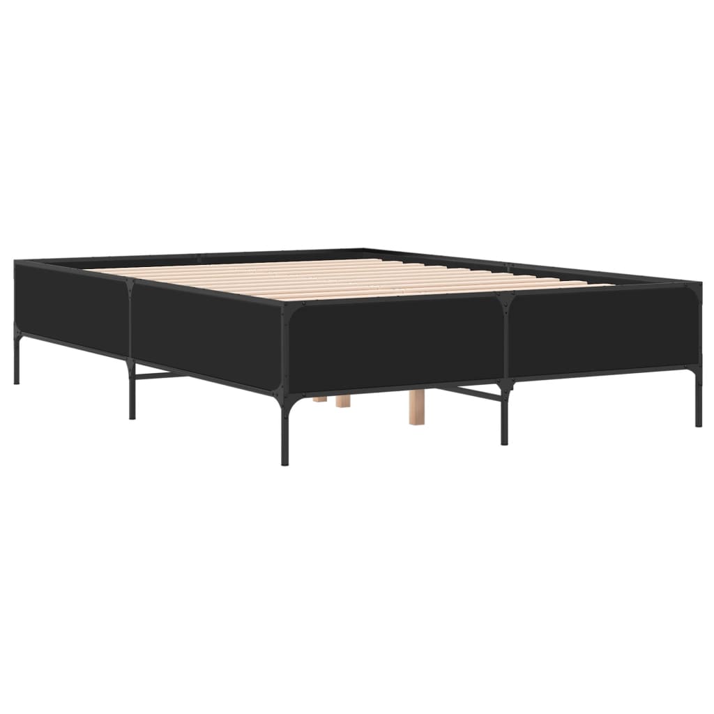 Bedframe bewerkt hout metaal zwart 150x200 cm is nu te koop bij PeponiXL, paradijselijk wonen!