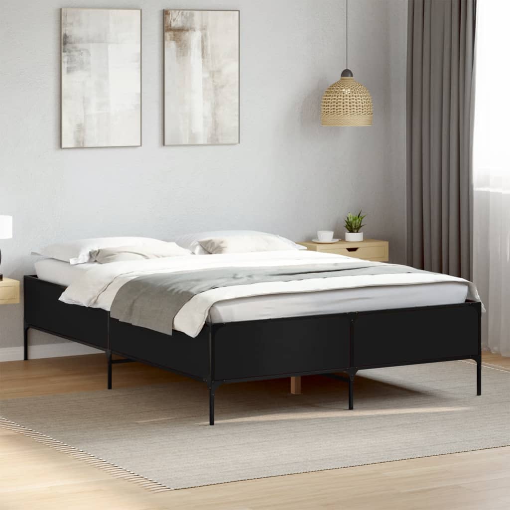 Bedframe bewerkt hout metaal zwart 150x200 cm is nu te koop bij PeponiXL, paradijselijk wonen!