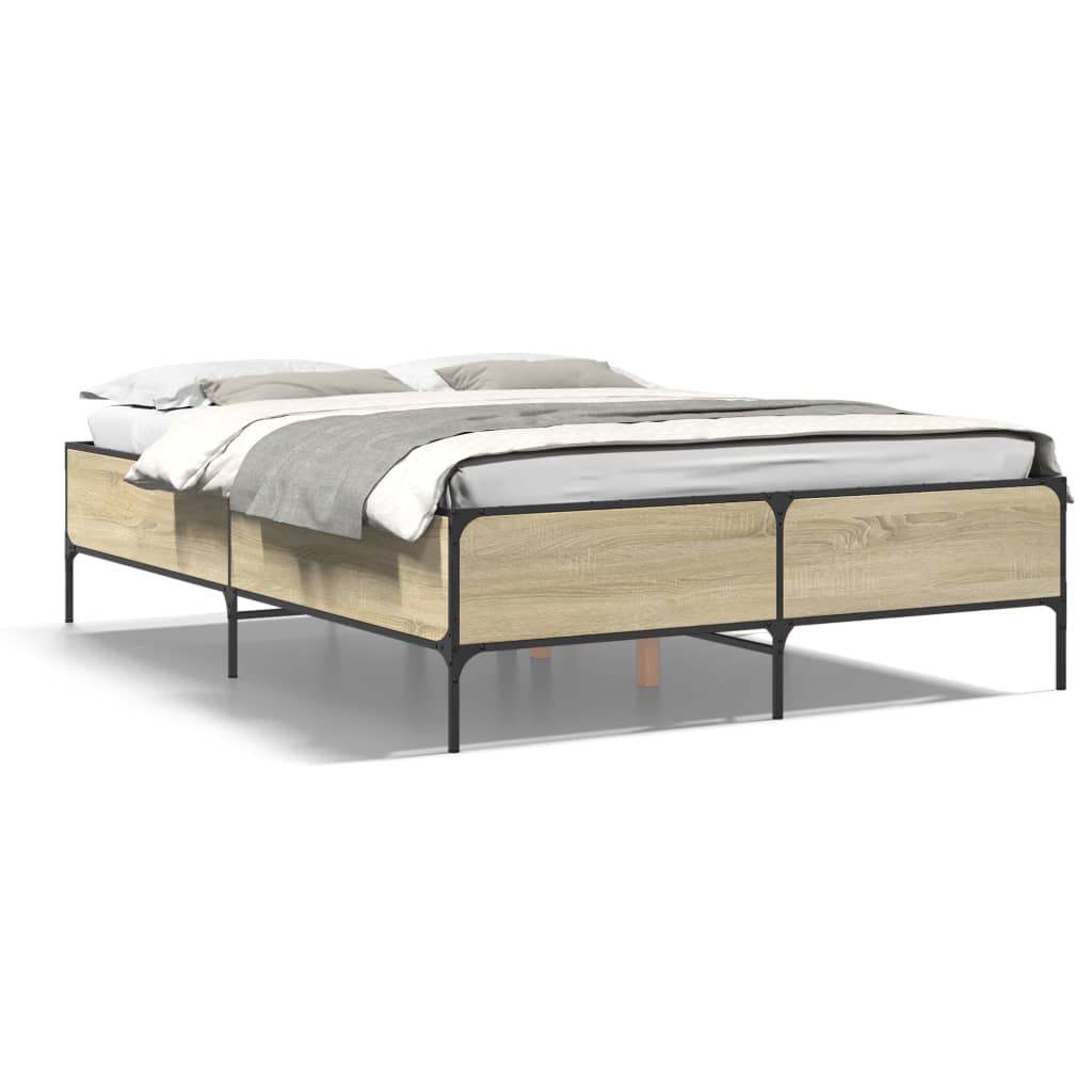 Bedframe bewerkt hout metaal sonoma eikenkleurig 150x200 cm is nu te koop bij PeponiXL, paradijselijk wonen!