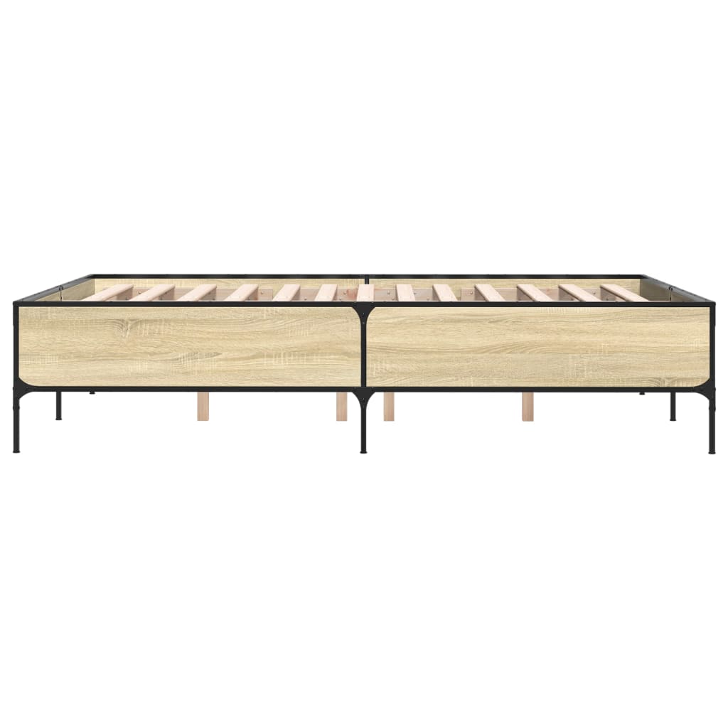 Bedframe bewerkt hout metaal sonoma eikenkleurig 150x200 cm is nu te koop bij PeponiXL, paradijselijk wonen!